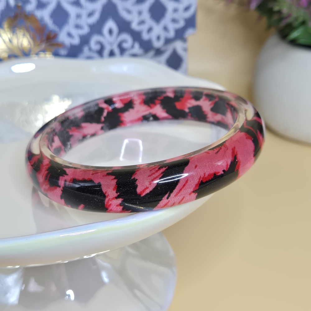 Vintage Lucite Pink and Black Bangle Bracelet